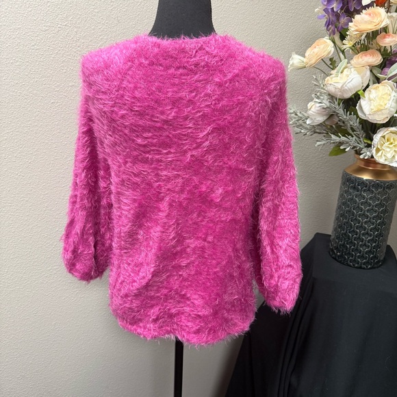 NIC+ZOE Hot Pink Fuzzy Sweater M | Soft Cozy Textured Knit Winter Pullover - Picture 5 of 10
